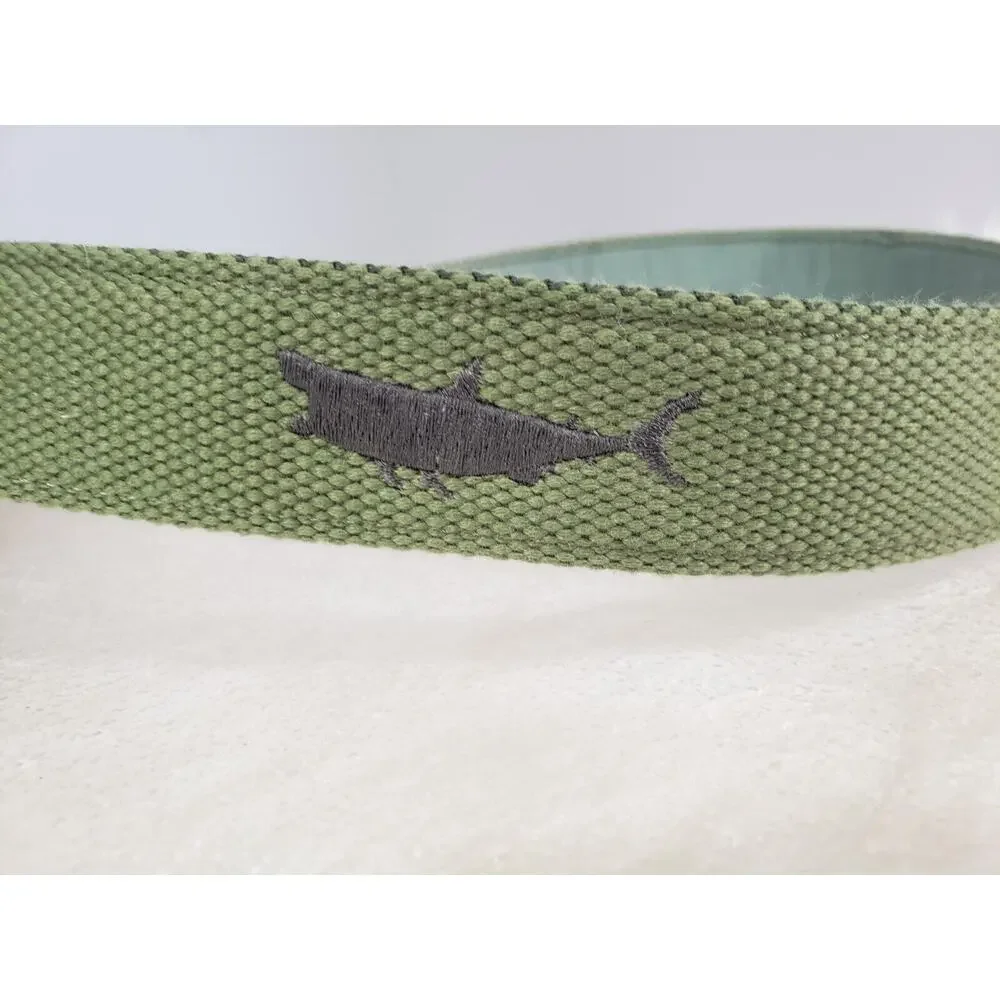 NEW SIZE 30 Vineyard Vines Canvas Green Olive Shark Belt Nautical Beach Vacation